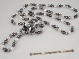 rpn150 6-7mm white& black nugget pearl with crystal beads rope necklace in wholesale