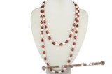 rpn168 Hand knotted 8-9mm white&wine red nugget pearl costume rope neckace