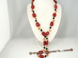 rpn203 Fashion red coral with black agate beads long opera necklace on sale