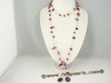 rpn205 White glass beads matching multicolor blister pearl long necklace
