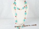 rpn208 Single strand long blue truquoise and pearl jewelry inspiration style necklace wholesale