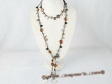 rpn210 Black glass beads matching shell and blister pearl rope necklace