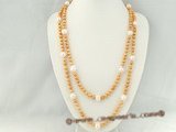 rpn214 White Swirl and Gold Freshwater Pearl Summer and beach Long Necklace