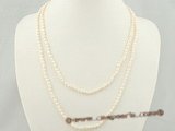 rpn217 white 3-4mm rice shape freshwater seed pearl rope necklace in factory price