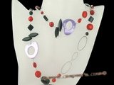 rpn219 48inch long red coral& black agate beads gemstone necklace