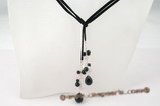 rpn230 Hand made Pink crystal and black agate long lariat necklace