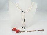 rpn237 Casual styles 5-6mm white side-drilled pearl and coral opera necklace