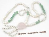 rpn245 Casual styles 7-8mm white potato pearl and jade opera Y style necklace