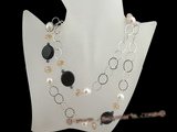rpn255 Casual style Black agate and large freshwater pearl spring rope necklace