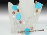 rpn258 Casual style coin turquoise with pearl rope costume necklace