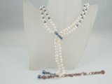 rpn265 Elegant Black and white pearl lariat style costume necklace