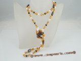 rpn266 Stylish chocolate potato pearl rope necklace with smoking quartz