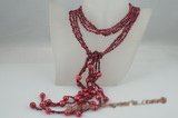rpn268 Long triple strands wine red nugget seed pearl lariat scarf necklace