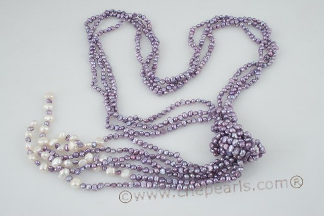 rpn269 Pearl lariat necklace purple nugget seed pearl and white pearl multi strand
