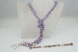 rpn269 Pearl lariat necklace purple nugget seed pearl and white pearl multi strand