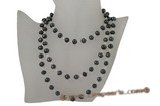 rpn274 Design black potato pearl with clear crystal rope neckace