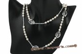 rpn310 Casual design freshwater rice pearl and crystal opera necklace