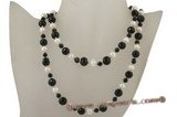 rpn315 Beautiful Black Faceted Agate and Potato Pearl Long Necklace