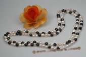 Rpn324 Hand knotted 8-9mm white and black freshwater nugget pearl rope necklace