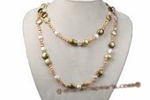 Rpn325 Hand knotted nugget and gradual coin pearl rope necklace