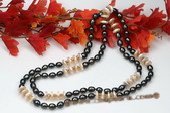 Rpn332 Classic White Coin Pearl & Black Rice pearl Rope Necklace