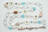 rpn340 mix freshwater pearl and gemstone beads long rope necklace