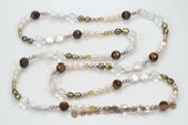 Rpn357 Casual Design Freshwater Pearl and Tiger's eye Stone Rope Necklace