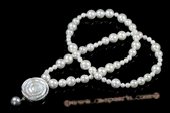 Rpn360 Designer Gradual White Round Shell Pearl Opera Necklace with Shell Pendant