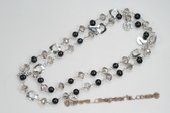 Rpn361 Hand wired Black Potato Pearl & Faceted crystal Rope Necklace