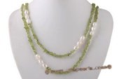 Rpn363 Elegant Green Peridot and Baroque Nugget Pearl Rope Necklace