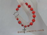 rybr005 Silver red coral beads rosary bracelet in wholesale