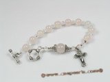 rybr006 Rose quartz and crystal beads rosary bracelet in wholesale