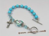 rybr011 Blue turquoise and Bali silver rosary bracelet