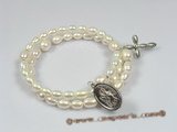 rybr012  Hand-wrapped white rice pearl rosary bracelet in wholesale