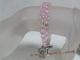 rybr014 Hand-wrapped pink faceted crystal rosary bracelet with silver spacer