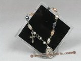 rybr018 Wire-wrapped 6-7mm multicolor rice-shape pearl rosary bracelet