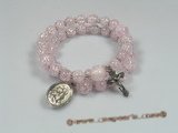 rybr020 Hand-wrapped round pink baroque crystal rosary bracelet