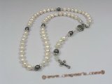 ryn001 handcraft 8-9mm potato pearl Rosary necklace with faceted crystal beads