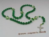 ryn003 handcraft 10mm chinese jade Rosary necklace with heart-shape lampwork beads