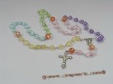 ryn004 Wire-wrapped multicolor  round crystal beads Rosary necklace in wholesale