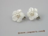 SE007 20mm carve flower shell sterling clip earrings with 5.5-6mm pearl