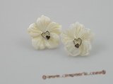 SE011 18mm white carve flower design shell sterling studs earrings