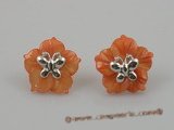 SE012 18mm peach carve flower design shell sterling studs earrings