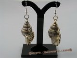 SE024 sterling ear hook with 40mm spiral CONCH Shell dangle earrings