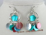 SE036 silver multi-color shell beads Chandelier Earrings