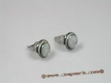 se051 Silver 16mm round mother of pearl shell clip earrings