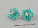 SE008 18mm blue carve flower design shell sterling studs earrings