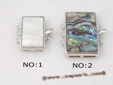 shc001 wholesale Striple strand square  abalone shell push-in clasp in Silver plated