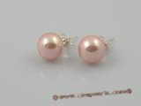shpe004 10mm pink round shell pearl sterling earrings wholesale
