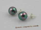 shpe005 10mm black round shell pearl sterling earrings in wholesale